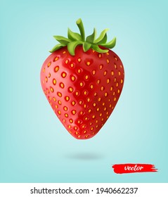 Red berry strawberry isolated on blue transparent background. 3d realistic vector illustration of strawberry.