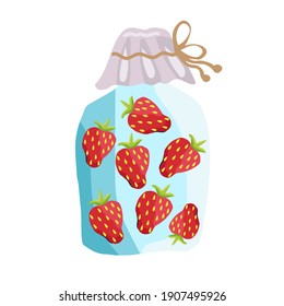 Fresa de baya roja en un frasco. Ilustración vectorial.