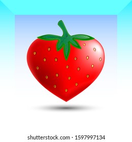 Red berry strawberry with yellow grains and foliage in the form of a heart