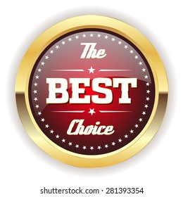 Red best choice badge with gold border on white background