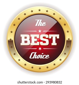 Red best choice badge with gold border on white background