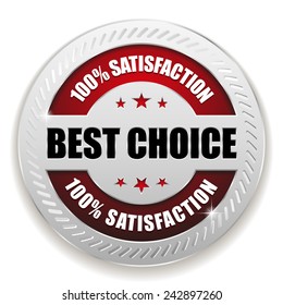 Red best choice badge with silver border on white background