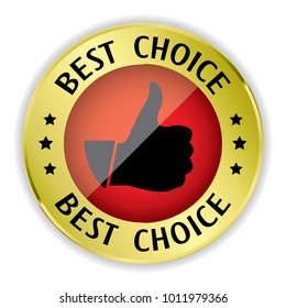 Red best choice badge with thumb up on white background,vector illustration
