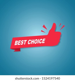 Red best choice label or sign with text and icon endorsing or praising a product or service, vector illustration