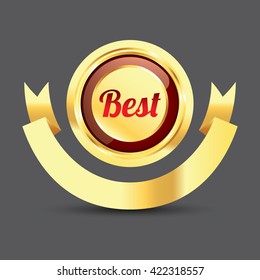 Red best label and badge gold border with banner ribbon