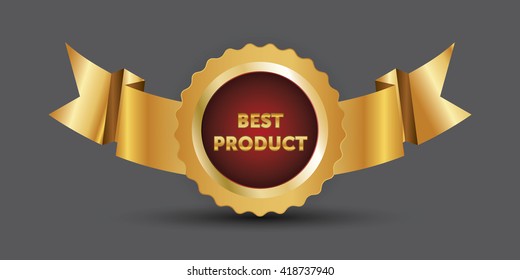 Red Best Product label and badge gold border with banner ribbon