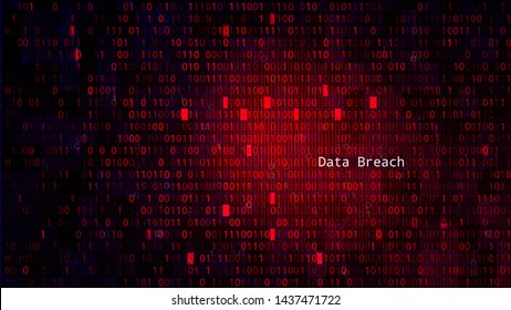 Red BG With Binary Code Numbers. Data Breach