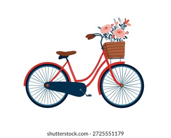 Red Bicycle with Basket of Flowers Hand Drawn
