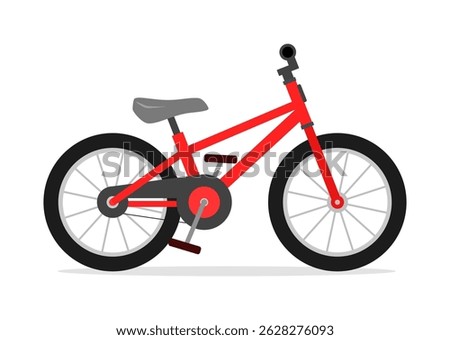 Red Bicycle with Black Wheels and Gray Seat on a White Background. Transportation