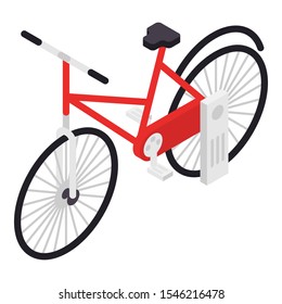 Red bicycle icon. Isometric of red bicycle vector icon for web design isolated on white background