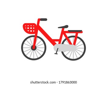 Red bicycle isolated white background.