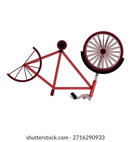 Bicicleta vermelha no chão com roda dobrável, representando necessidades de acidentes, danos e reparos
