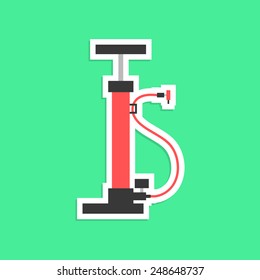 red bicycle pump sticker with shadow. isolated on green background. flat style trendy modern logo design vector illustration