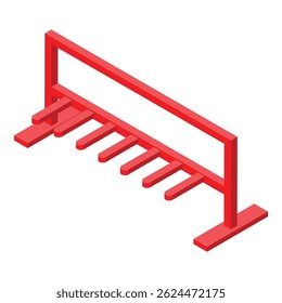Red bicycle rack standing outside for multiple bicycle parking, isometric icon