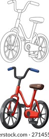 Red Children’s Bicycle Vector Illustration with Outline Version