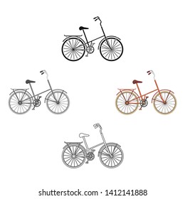 A red bicycle with wheels and basket. The eco-friendly transport.Different Bicycle single icon in cartoon,black style vector symbol stock illustration.