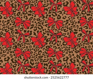 red big bows over cheetah print background