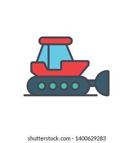 Red big bulldozer vector icon