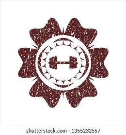 Red big dumbbell icon inside rubber grunge stamp