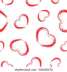 Red big hearts. Seamless pattern on white background. Fashion graphics design. Stylish Valentine's day print concept. Grunge. Suitable for fabric, background, wallpaper, other print production. Vector