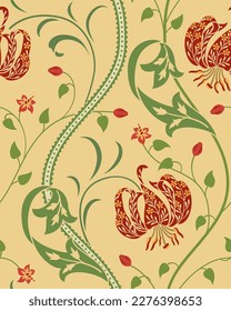 Red big lily seamless pattern on beige background. Vector illustration.