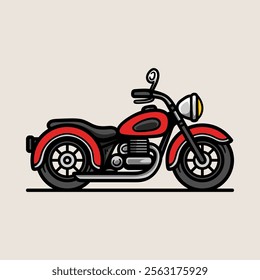 red big motorcycle isolated colored drawing line art style sketch classic vintage design illustration