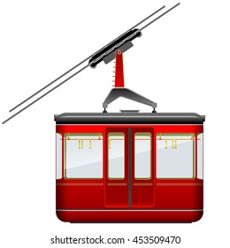 Red big and old cabin cableway on a white background