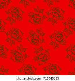 red big rose background seamless pattern
