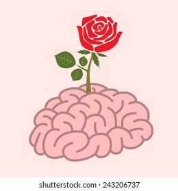 A red big rose grow up from human brain .Abstract valentine design
