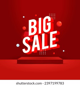 Red big sale poster. 3d effect text vector. Promotion material graphic resources