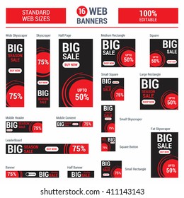 Red Big Sale. Standard size web banners set. Vector Web Banners