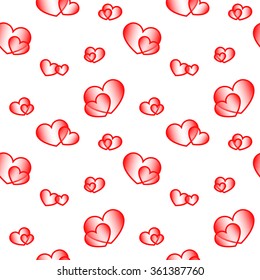 Red big and small hearts. Cute seamless pattern on white background. Fashion graphics design. Stylish Valentine day print concept for fabric, background, wallpaper or wedding card. Vector illustration