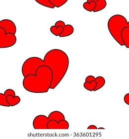 Red big and small hearts. Cute seamless pattern on white background. Fashion graphics design. Stylish Valentine day print concept for fabric, background, wallpaper or wedding card. Vector illustration