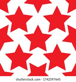 Red big stars on a white background. Seamless texture.