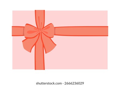 Rote große breite flauschige Schleife in Knoten Mitte der Geschenkbox gebunden. Vektorgrafik des eingewickelten Geschenks für Geburtstagsgrüße, Jubiläumsfeier, Hochzeit. Vorlage für Text. Draufsicht.