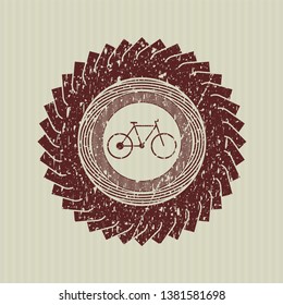 Red bike icon inside distressed rubber grunge texture seal