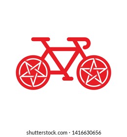Red bike with pentagram wheel isolated on white background. Vector bicycle icon.