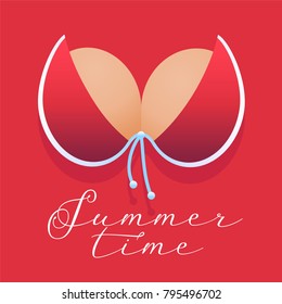 Red bikini bra in summer time concept vector illustration 