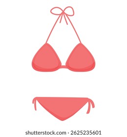 Bikini rojo aislado en el fondo blanco que representa vacaciones de verano y tomar el sol en la playa
