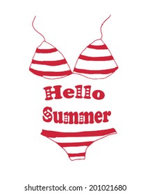 red bikini spot lettering hello summer 