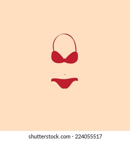 Red bikini vector illustration.