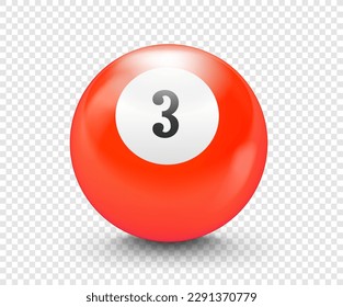 Balón de billar rojo con el número 3. 3.d vector aislado en fondo transparente
