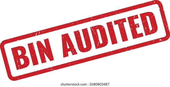 Sello de goma del grunge auditado del compartimiento rojo en el fondo blanco que indica el inventario comprobado
