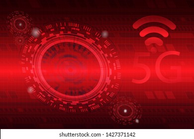 Red binary circuit board future technology, 5g future technology concept background, abstract hi speed digital internet