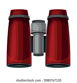 Red binoculars, optical instrument for viewing distant objects vector illustration