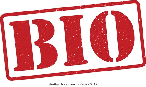 Red bio stamp with grunge effect on white background