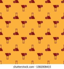 Red Bioengineering icon isolated seamless pattern on brown background. Element of genetics and bioengineering icon. Biology, molecule, chemical icon. Vector Illustration