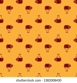 Red Bioengineering icon isolated seamless pattern on brown background. Element of genetics and bioengineering icon. Biology, molecule, chemical icon. Vector Illustration