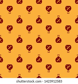 Red Bioengineering with screwdriver and wrench icon isolated seamless pattern on brown background. Adjusting, service, setting, maintenance, repair, fixing.  Vector Illustration