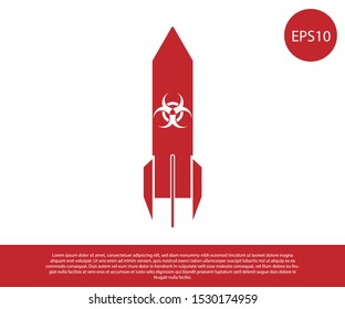 Red Biohazard rocket icon isolated on white background. Rocket bomb flies down.  Vector Illustration